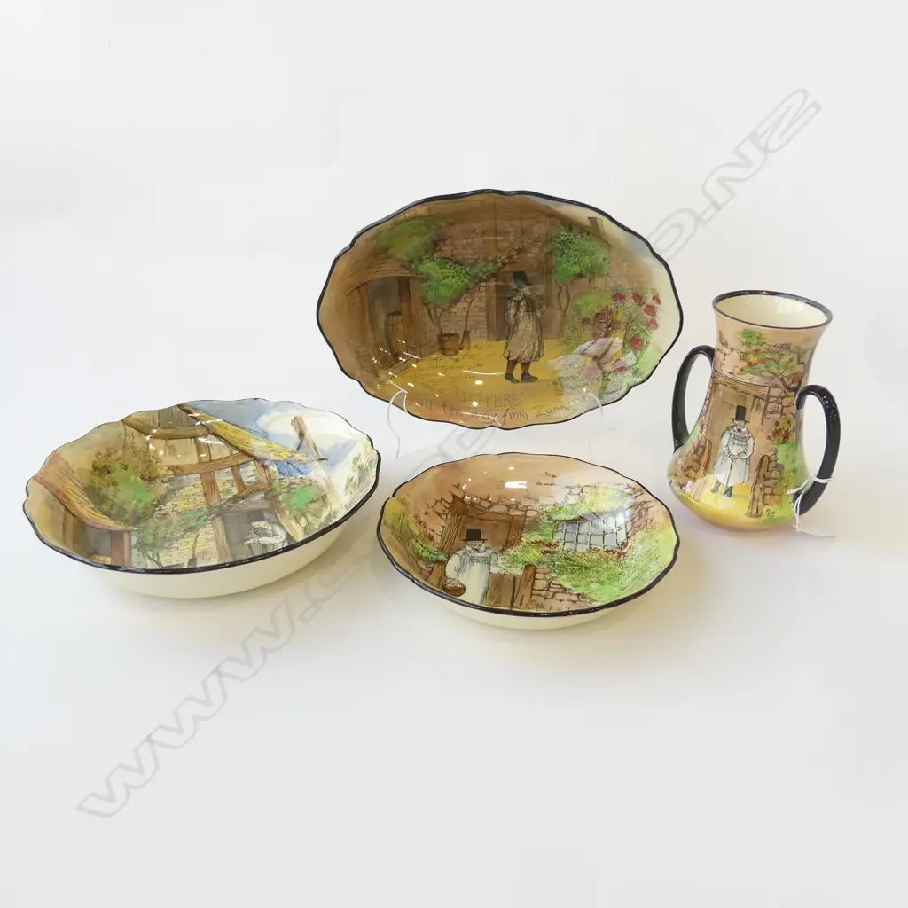 4 PCES ROYAL DOULTON GAFFERS; 3 BOWLS + VASE H.160mm Image 1++