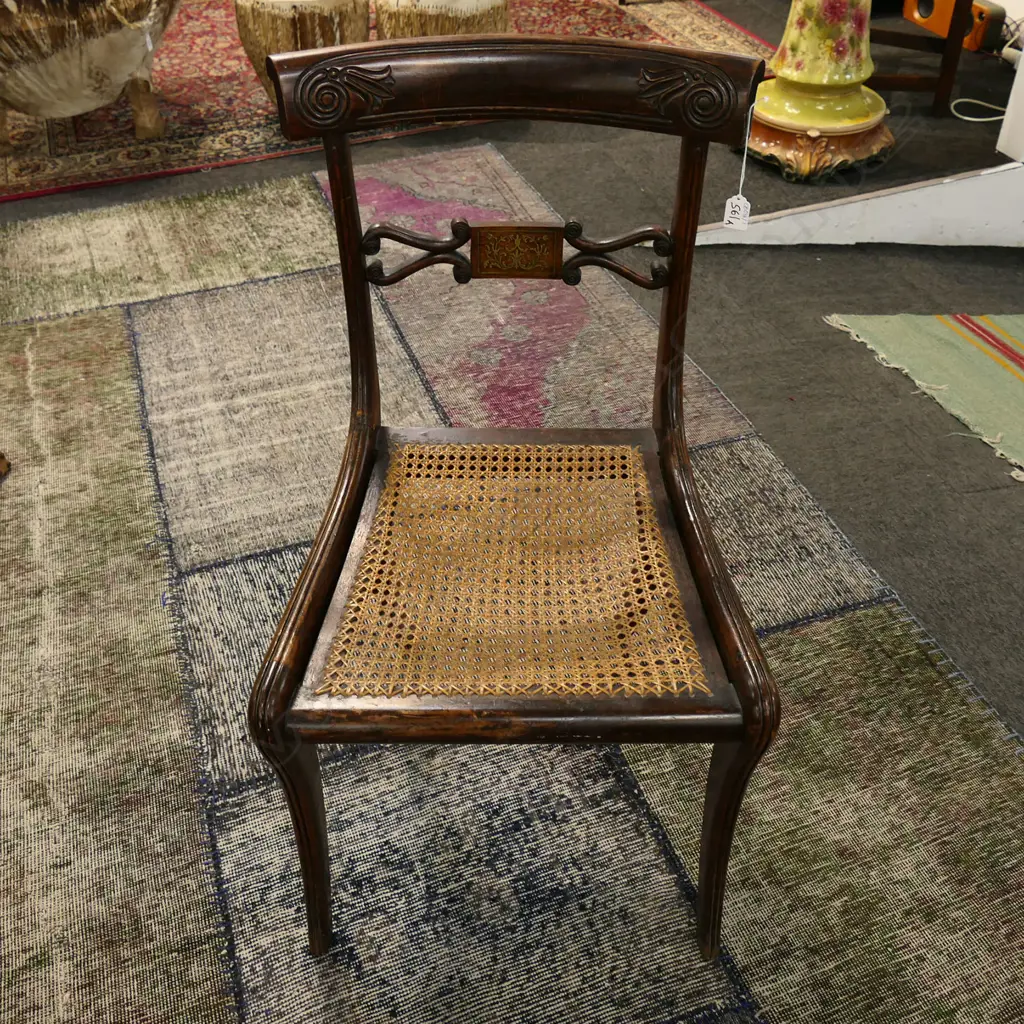 REGENCY BLADE BACK SABRE LEGGED DINING CHAIR w. CANED SEAT & INLAY DETAIL Image 1++