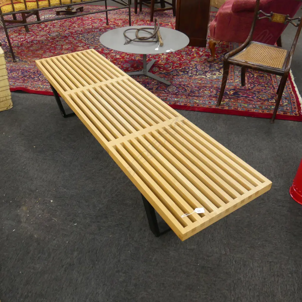 GEORGE NELSON TYPE MODERN DESIGNER SLATED WOODEN BENCH L.1515mm Image 1++