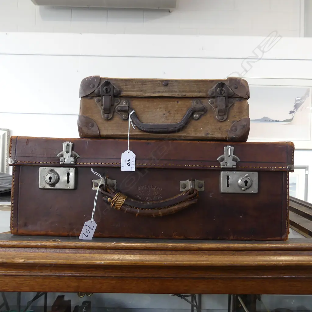 LEATHER SUITCASE L500MM & SMALL CARDBOARD SCHOOL CASE L300MM Image 1++