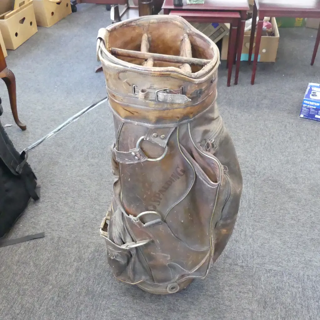 CLASSIC VINTAGE LEATHER SPALDING GOLF BAG H.940MM Image 1++