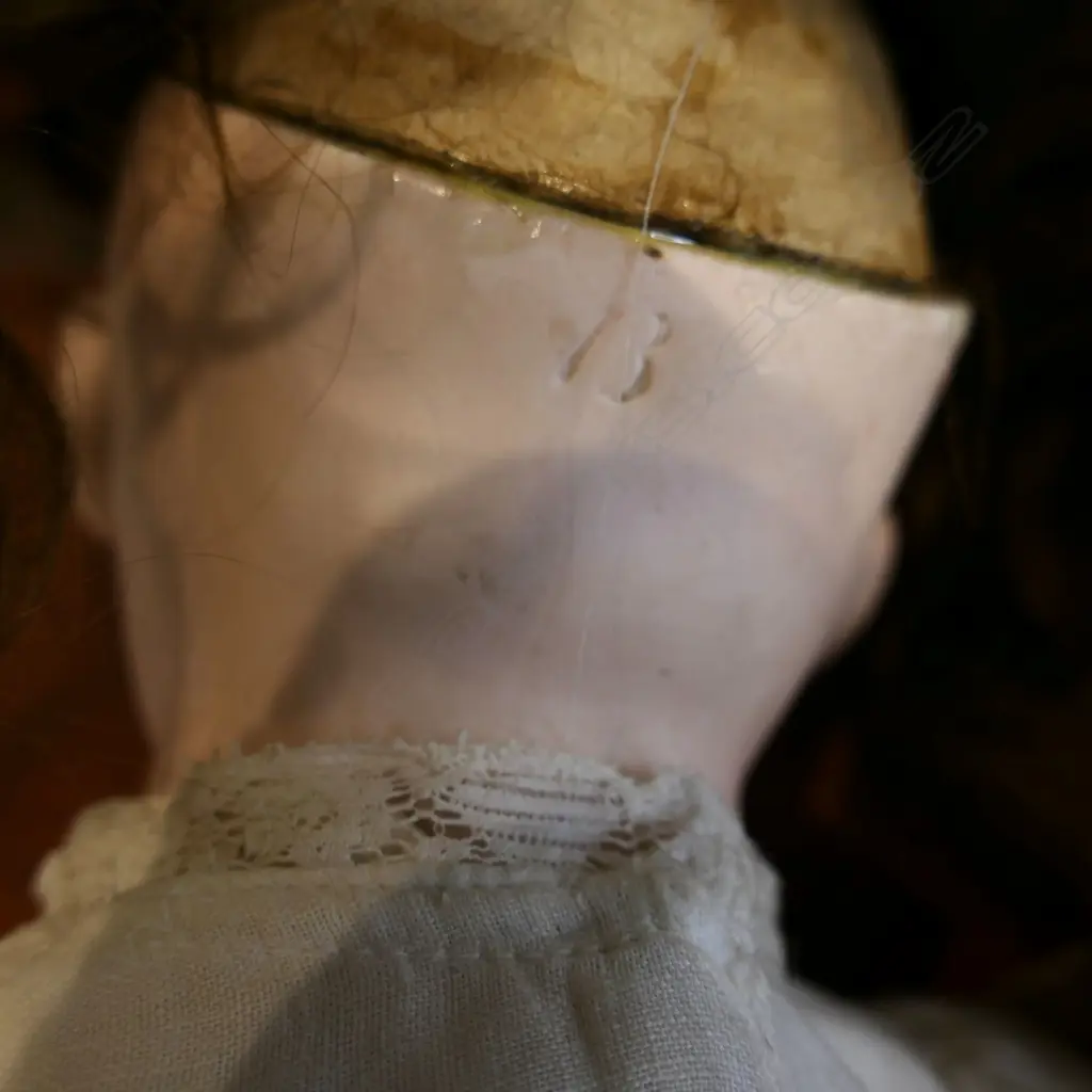 THREE ANTIQUE DOLLS, CHINA HEADS & WOODEN JOINTED BODIES: FAULTS;MISSING EYES, HAIR SEPARATED ETC, TALLEST 480mm Image 1++