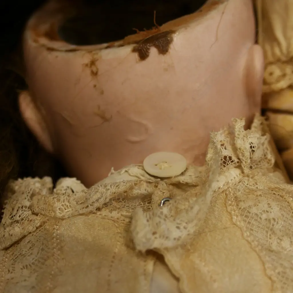 THREE ANTIQUE DOLLS, CHINA HEADS & WOODEN JOINTED BODIES: FAULTS;MISSING EYES, HAIR SEPARATED ETC, TALLEST 480mm Image 1++