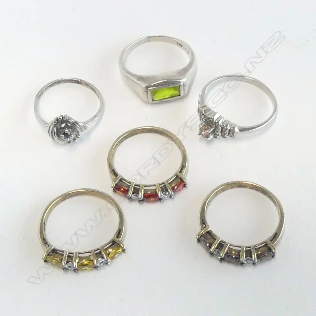 6 925 SILVER RINGS w. GEMSTONES Image 1++