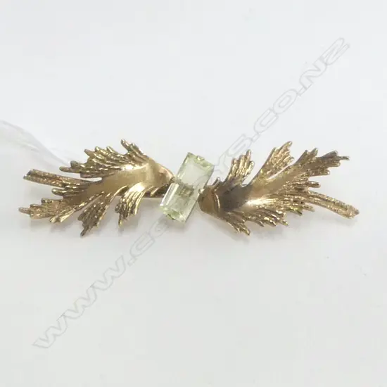9CT SEMI PRECIOUS STONE BROOCH W.60mm 5.8gms