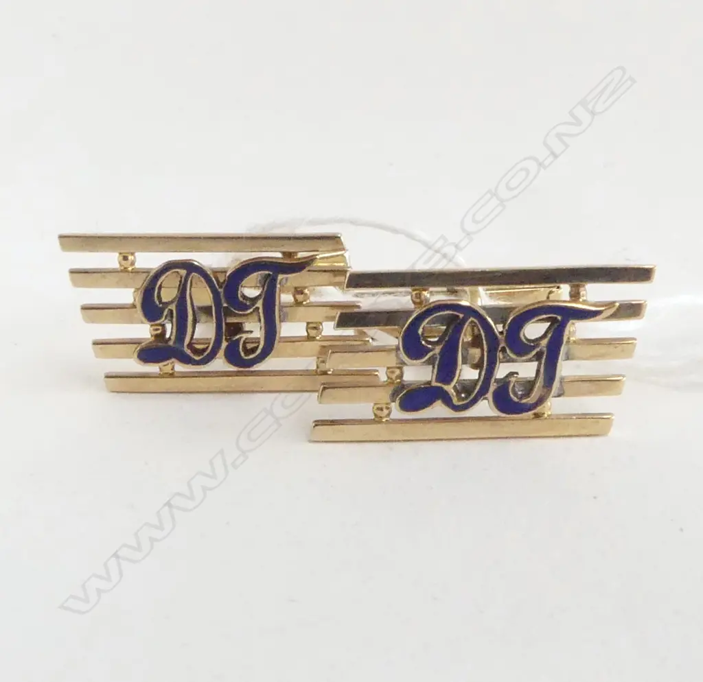 PR 14ct CUFFLINKS w INITIALS 'DJ' IN ENAMEL 9.4gm Image 1++
