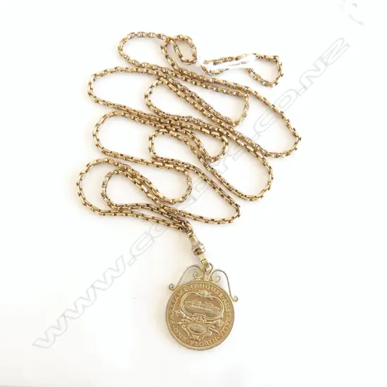 9CT GOLD MUFF CHAIN 24.3gm 1130mm (Australian 1927 florin pendant)