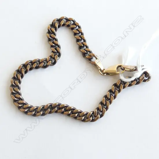 OLD GOLD PLATE CURB LINK BRACELET with 9ct GOLD CLASP