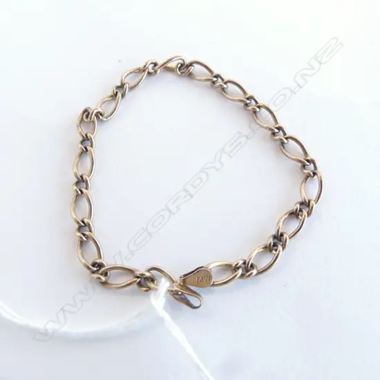 9CT GOLD FIGARO BRACELET 6.7gm (AF)