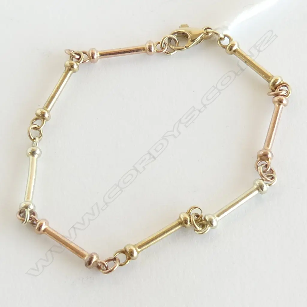 9ct YELLOW & ROSE GOLD BAR LINK BRACELET 9.3gms Image 1++
