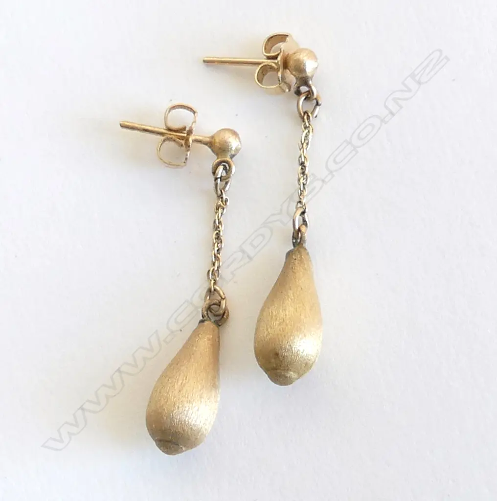 PR 14ct BURNISHED GOLD DROP EARRINGS 1.5GMS Image 1++