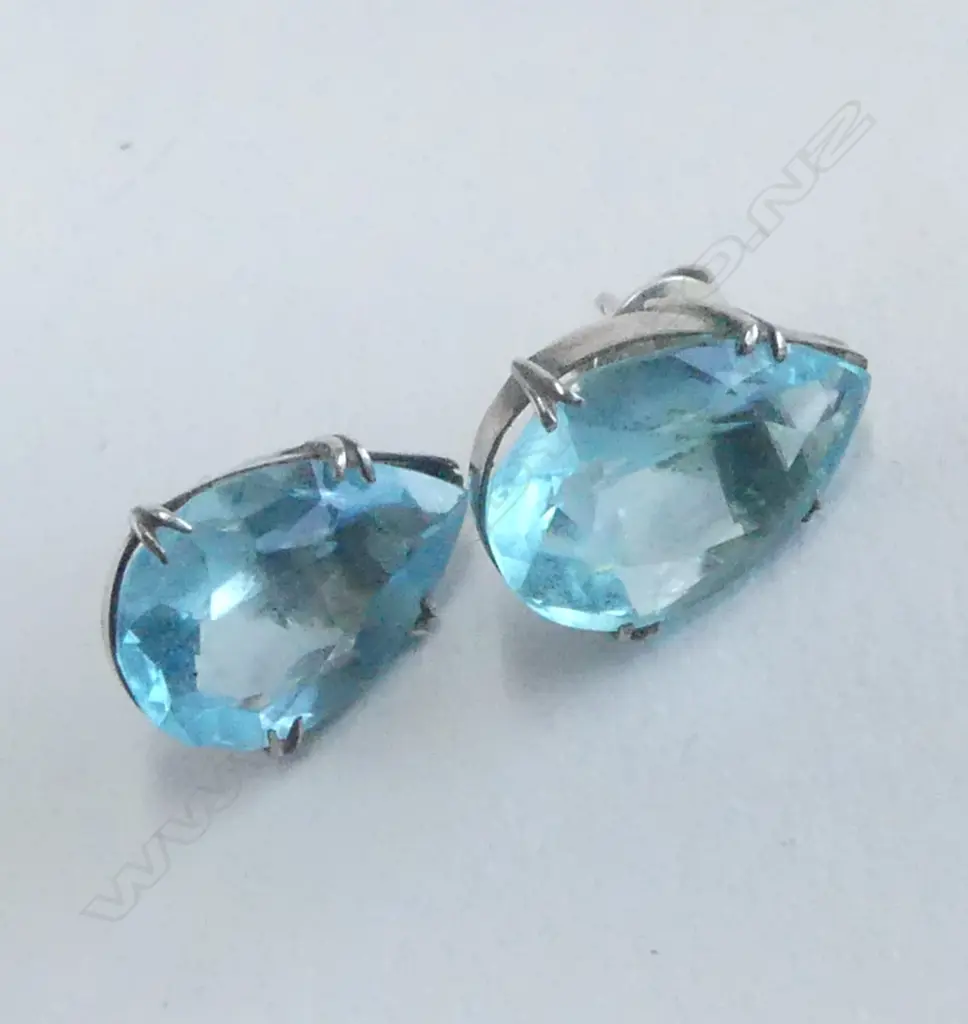 PR SILVER & BLUE GLASS STUD EARRINGS (not aquamarine) Image 1++