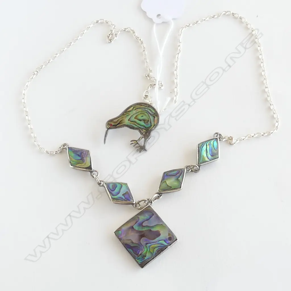 AATUAHUA SILVER & PAUA KIWI BROOCH + NECKLACE  Image 1++