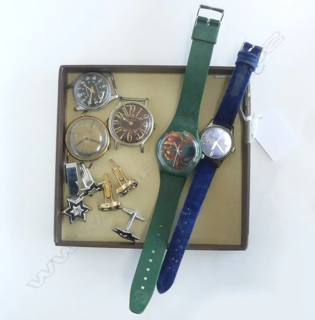 VINTAGE BRACES, CUFFLINKS, TIE PIN & VINTAGE WATCHES LUCERNE, ZODIAC, ENDURA & 2 MODERN  Image 1++