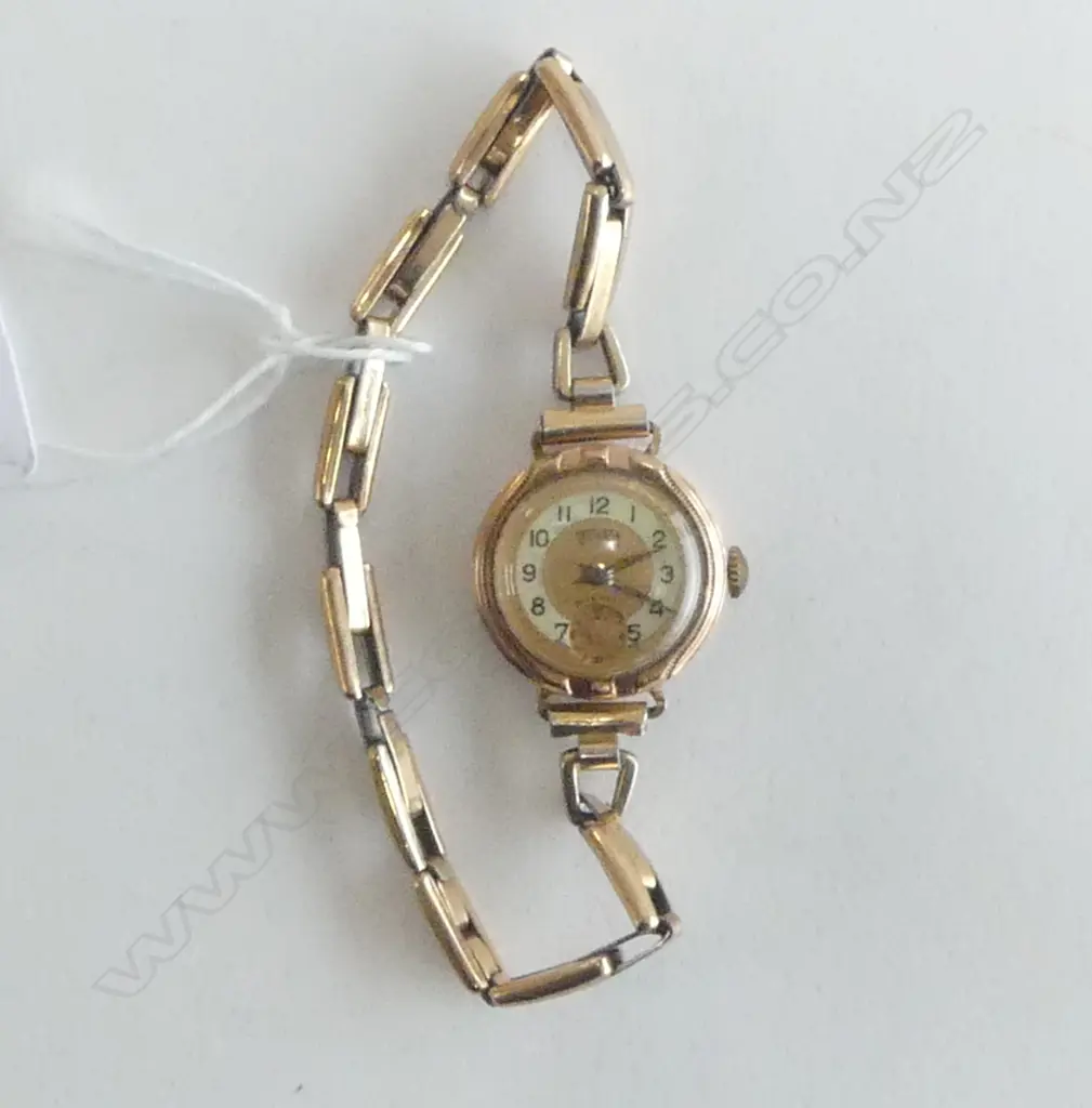 1920'S TECHNOS 9CT GOLD CASED LADIES WRIST WATCH G/PLATE STRAP IN OLD CASE Image 1++