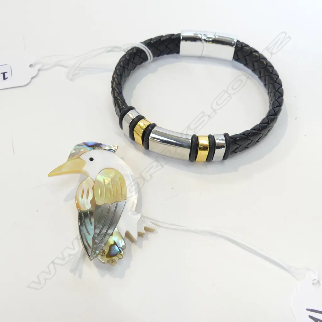 BOHEMIAN WOVEN BRACELET & MOP KINGFISHER BROOCH Image 1++