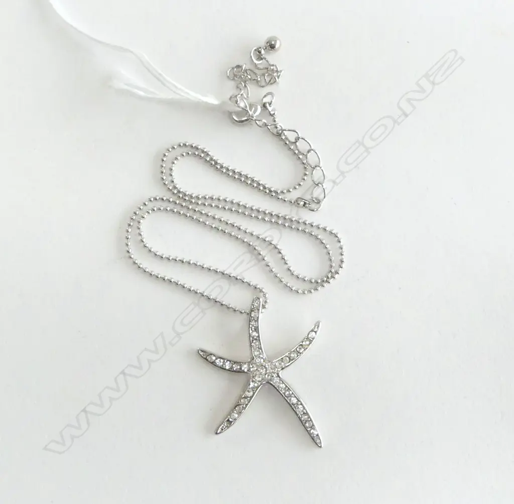 STARFISH SILVER PLATE & CZs ON CHAIN Image 1++