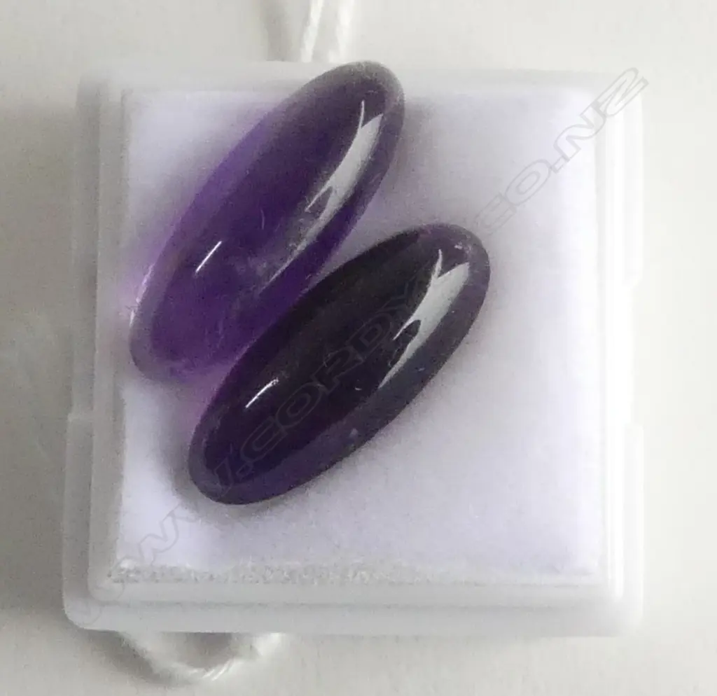 2 AMETHYST NAVETTE CABOCHONS 11.6CT Image 1++