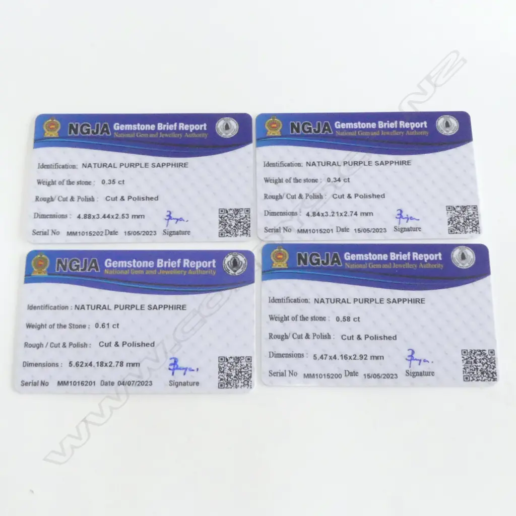 4 PURPLE SAPPHIRES, ALL w. CERT. Image 1++