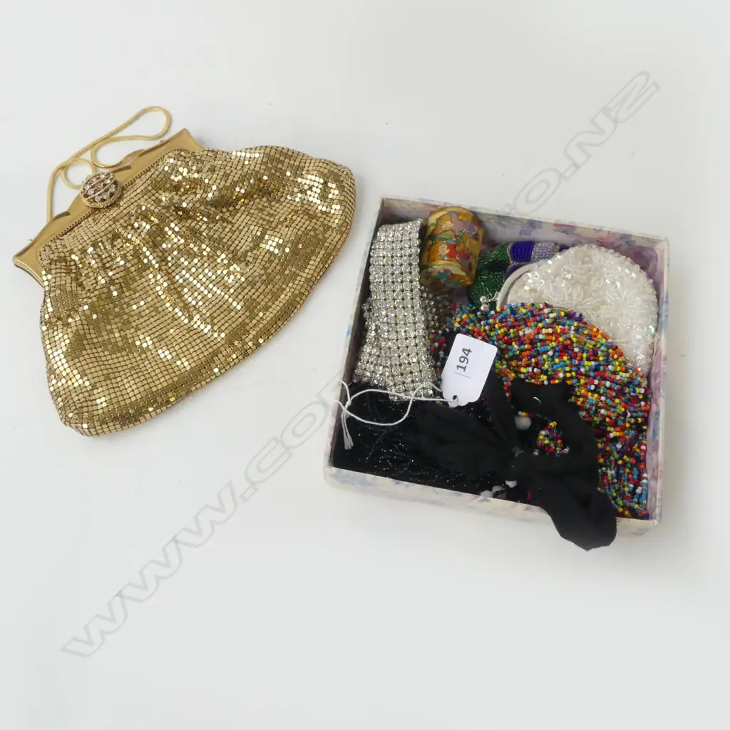 GLOMESH VINTAGE GILT EVENING BAG + 2 BEADED PURSES + BELTS & NECKLACES ETC Image 1++