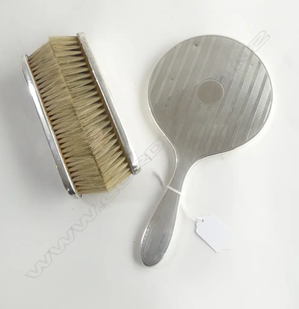 TWO SILVER BACK CLOTHES BRUSHES AND A MIRROR LONDON 1930 Image 1++