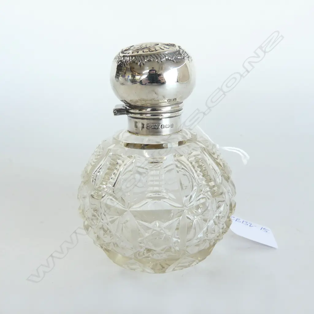 EDWARDIAN CUT CRYSTAL & SILVER TOPPED SCENT BOTTLE H.120mm Birmingham 1907 Image 1++