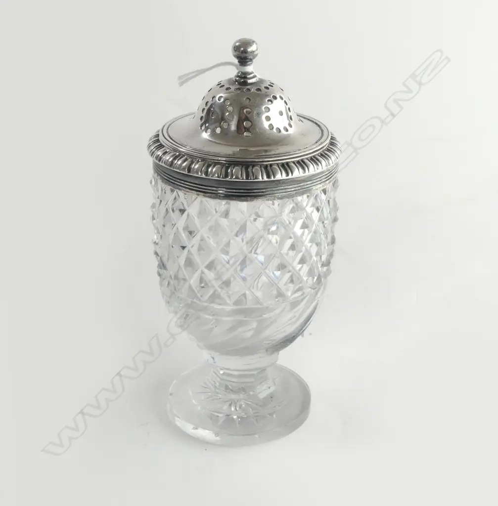 WILLIAM IV CRYSTAL AND SILVER TOP SUGAR CASTER LONDON 1830 BY THOMAS RADCLIFFE(some nibbles to crystal) H.140mm Image 1++