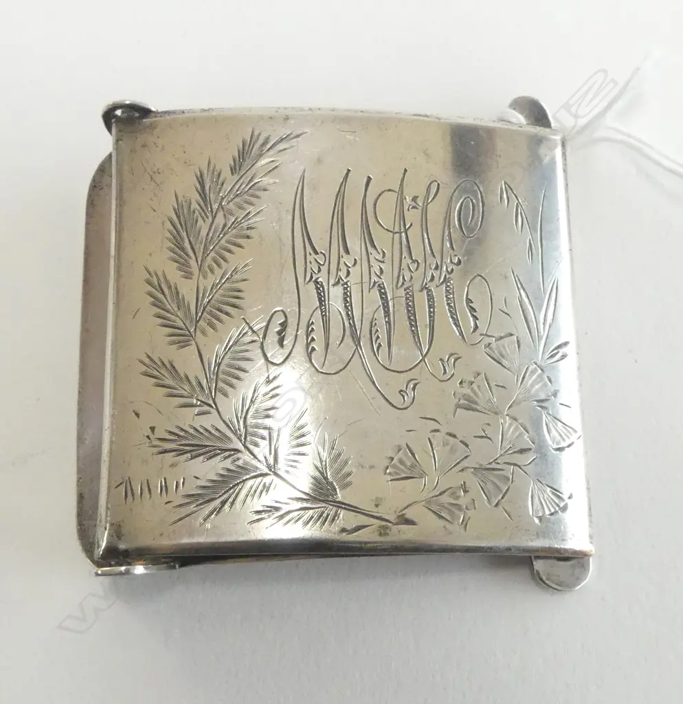 COLONIAL SILVER FLIP BELT BUCKLE fern engraved 60gms Image 1++