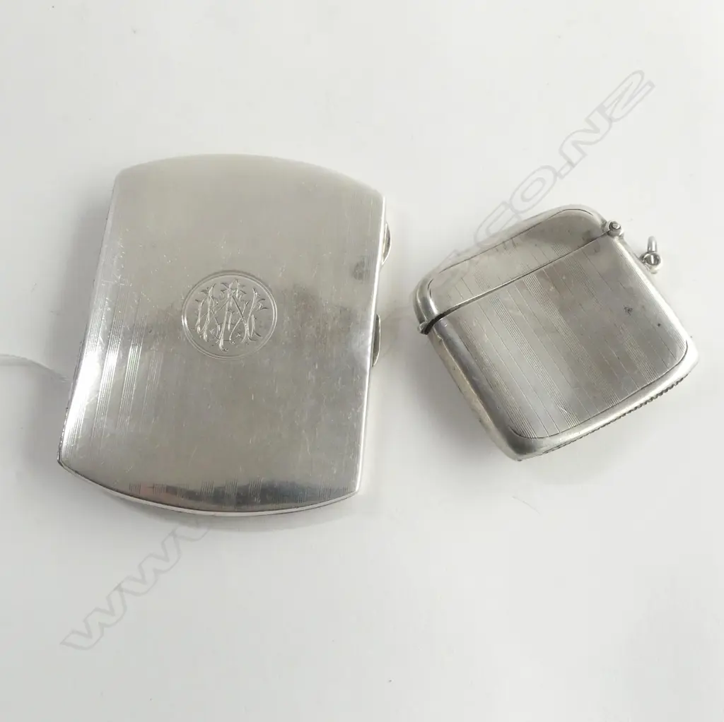 SILVER CIGARETTE CASE BIRMINGHAM 1910 & SILVER VESTA CASE BIRMINGHAM 1911 118.9gms Image 1++