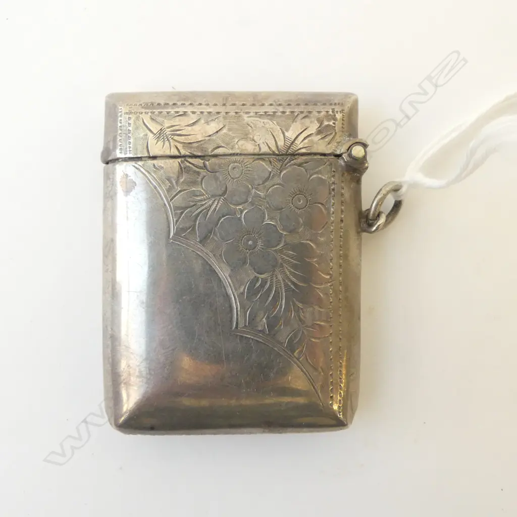 Birmingham 1909 LGE SILVER VESTA half floral engraved w suspension loop  Image 1++