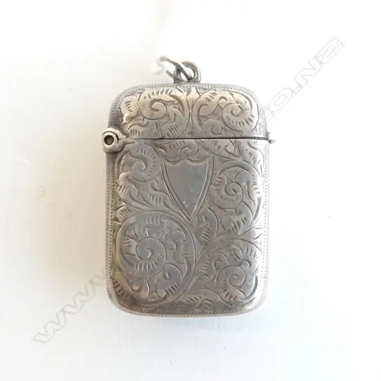 Birmingham 1897 SILVER ENGRAVED VESTA BOX suspension loop to top