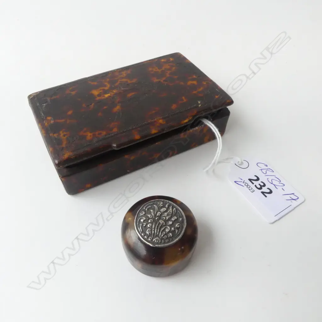 19thC SNUFF BOX FAUX? TURTLE SHELL + SMALL TURTLE SHELL LIDDED BOX Image 1++