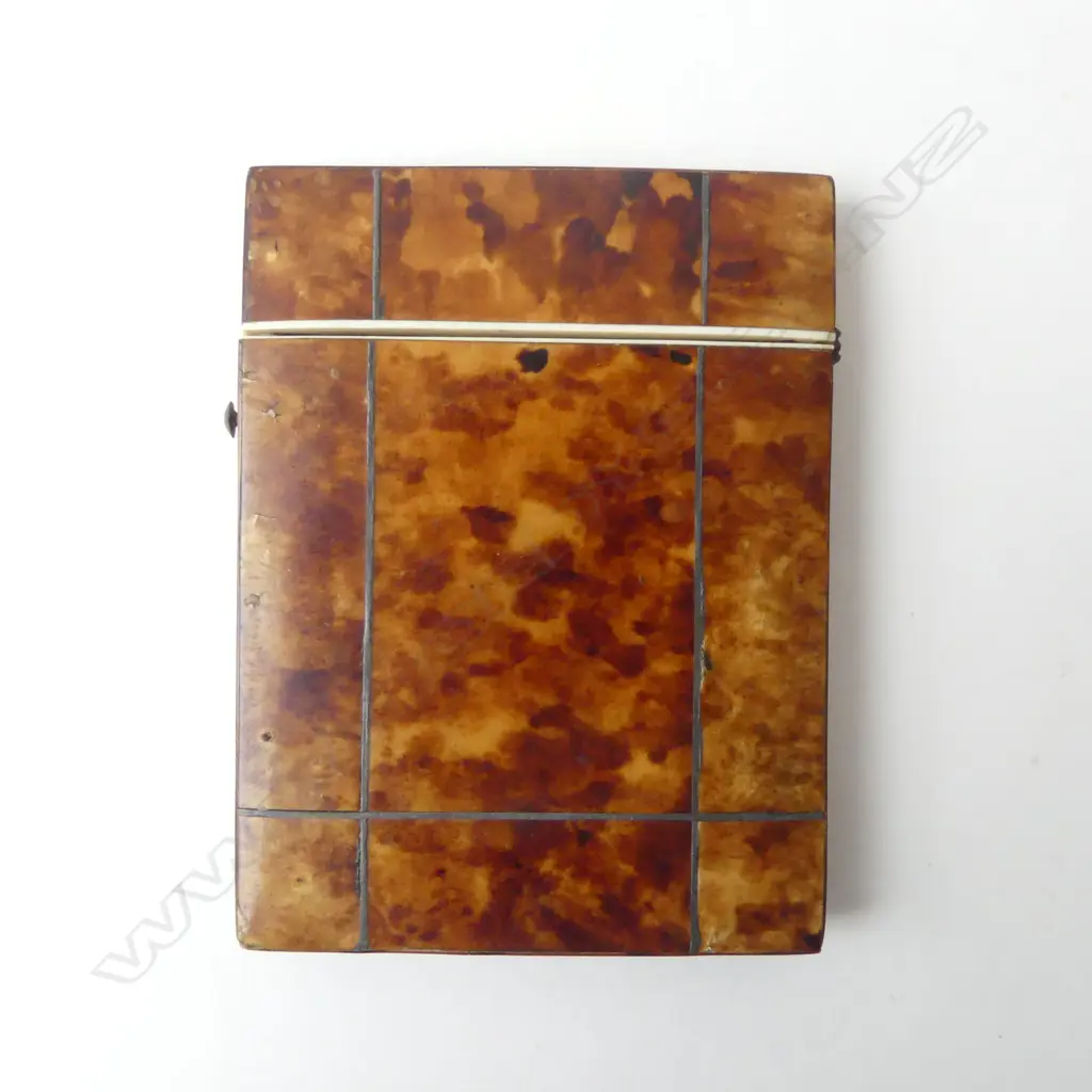 VICTORIAN TURTLE SHELL CARD CASE IVORY TRIM 100 X 80mm Image 1++