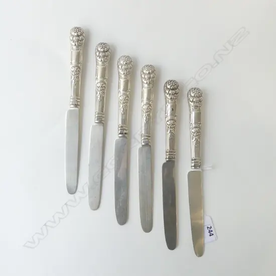 SET 6 SILVER GEORGE IV FRUIT KNIVES blades & handles silver Sheffield 1822. 293gms 