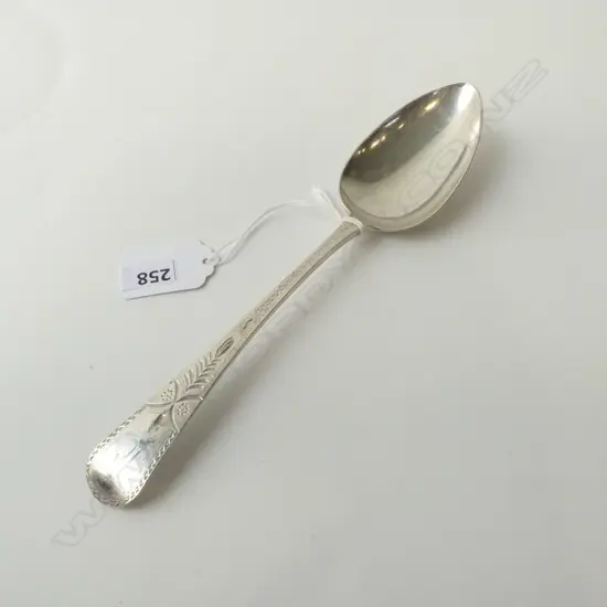 GEORGE III Exeter table spoon with bright cut decoration, 1805 by Richard Ferris gd cond.