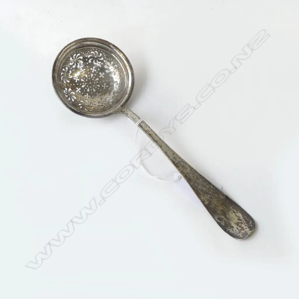 19thC SWISS SILVER SIFTER SPOON 1852-1866 L.210mm 54gms Image 1++