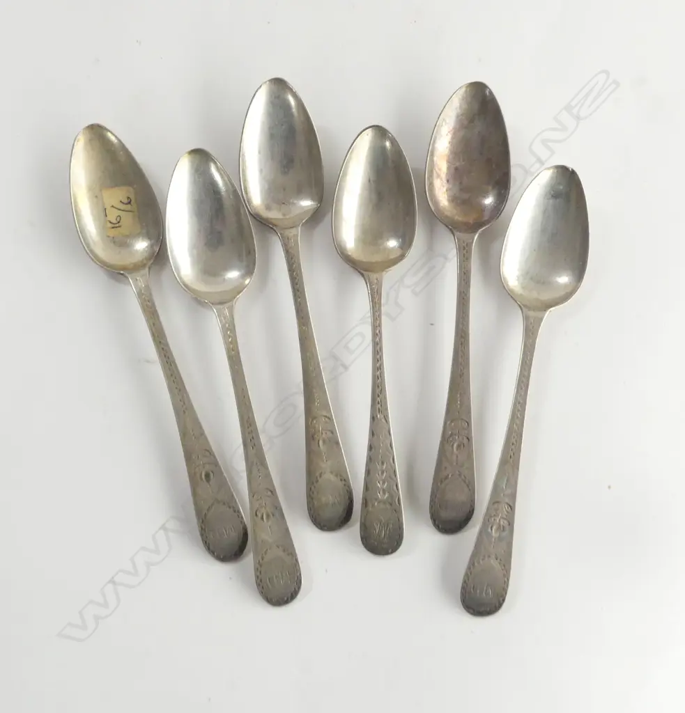 6 GEORGE III SILVER BRIGHT CUT TEASPOONS 5x London 1798 1x 1815. 89gms  Image 1++