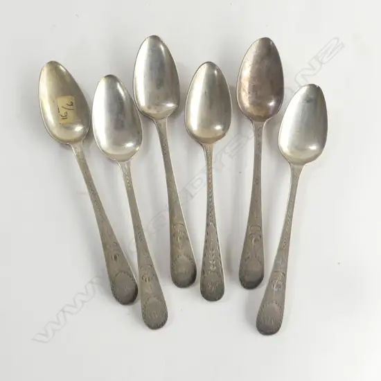 6 GEORGE III SILVER BRIGHT CUT TEASPOONS 5x London 1798 1x 1815. 89gms 