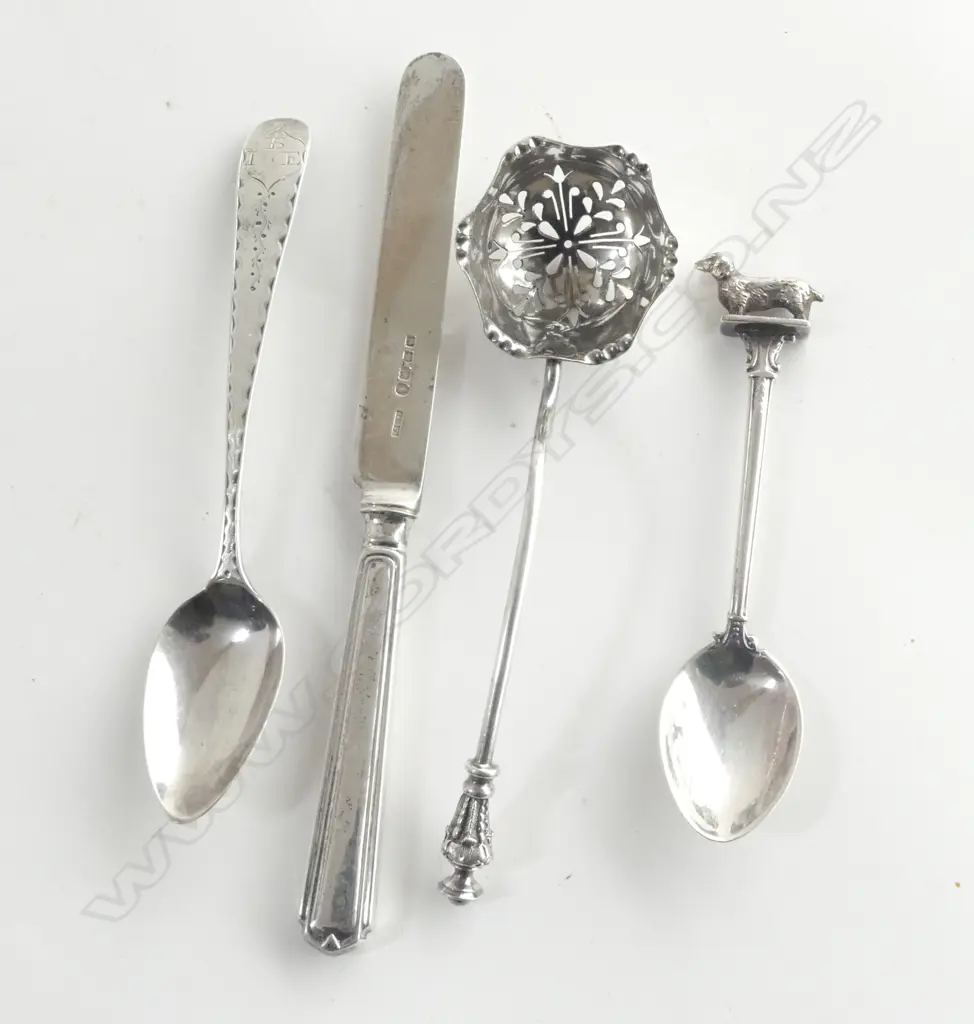 GEORGIAN SILVER TSP & SILVER KNIFE & 2 PLATED SPOONS Image 1++