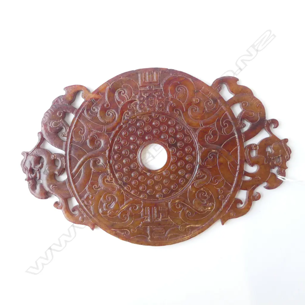 ORIENTAL CARVED STONE DISK 200x130mm Image 1++