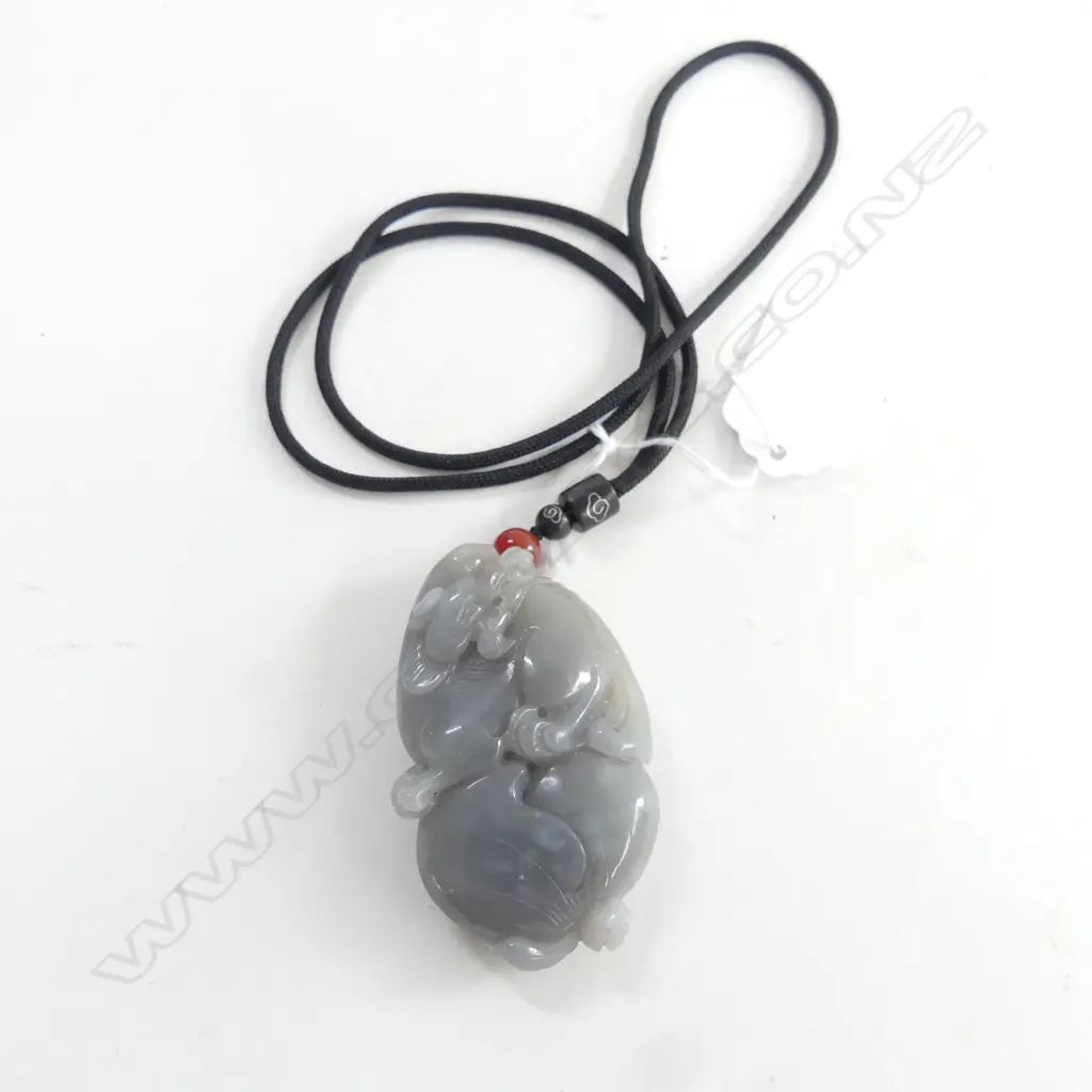 CARVED GREY STONE PENDANT NECKLACE 60x35mm Image 1++