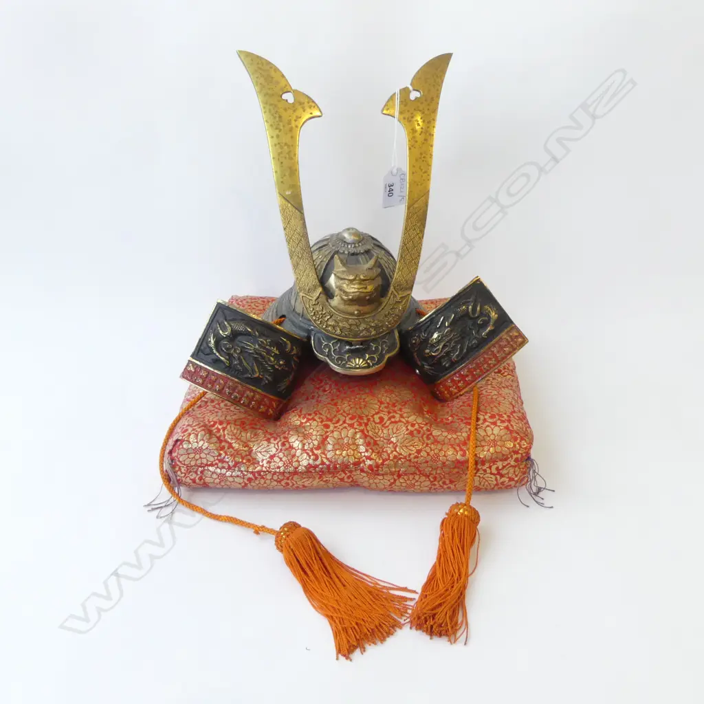 BRONZE MONGOL HEADPIECE ON CUSHION Image 1++