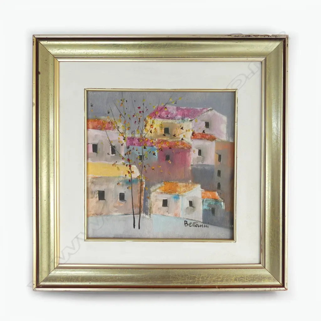 LIDD BETTARINI, ABSTRACT TOWNSCAPE, OIL ON CANVAS 240x240mm Image 1++