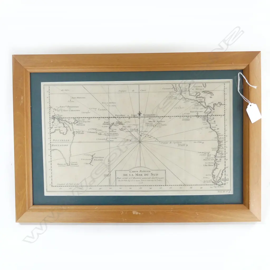 c1760 pre CAPT. COOK FRENCH MAP copper engraving. Jacques Nicolas Bellin 350 x 210mm. Framed under glass Image 1++