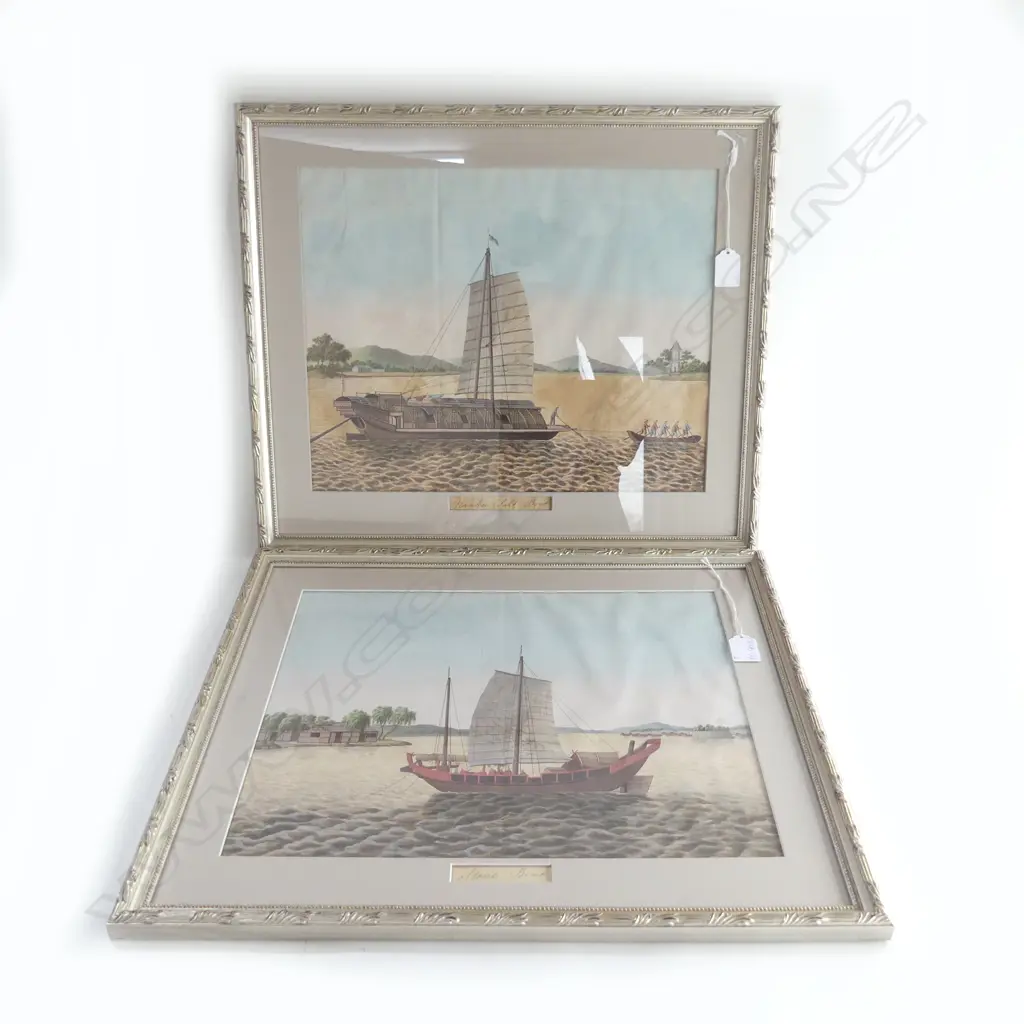PR CHINESE WATERCOLOURS, 'STONE BOAT' & 'NANKIN SALT BOAT' BOTH 315x385mm Image 1++