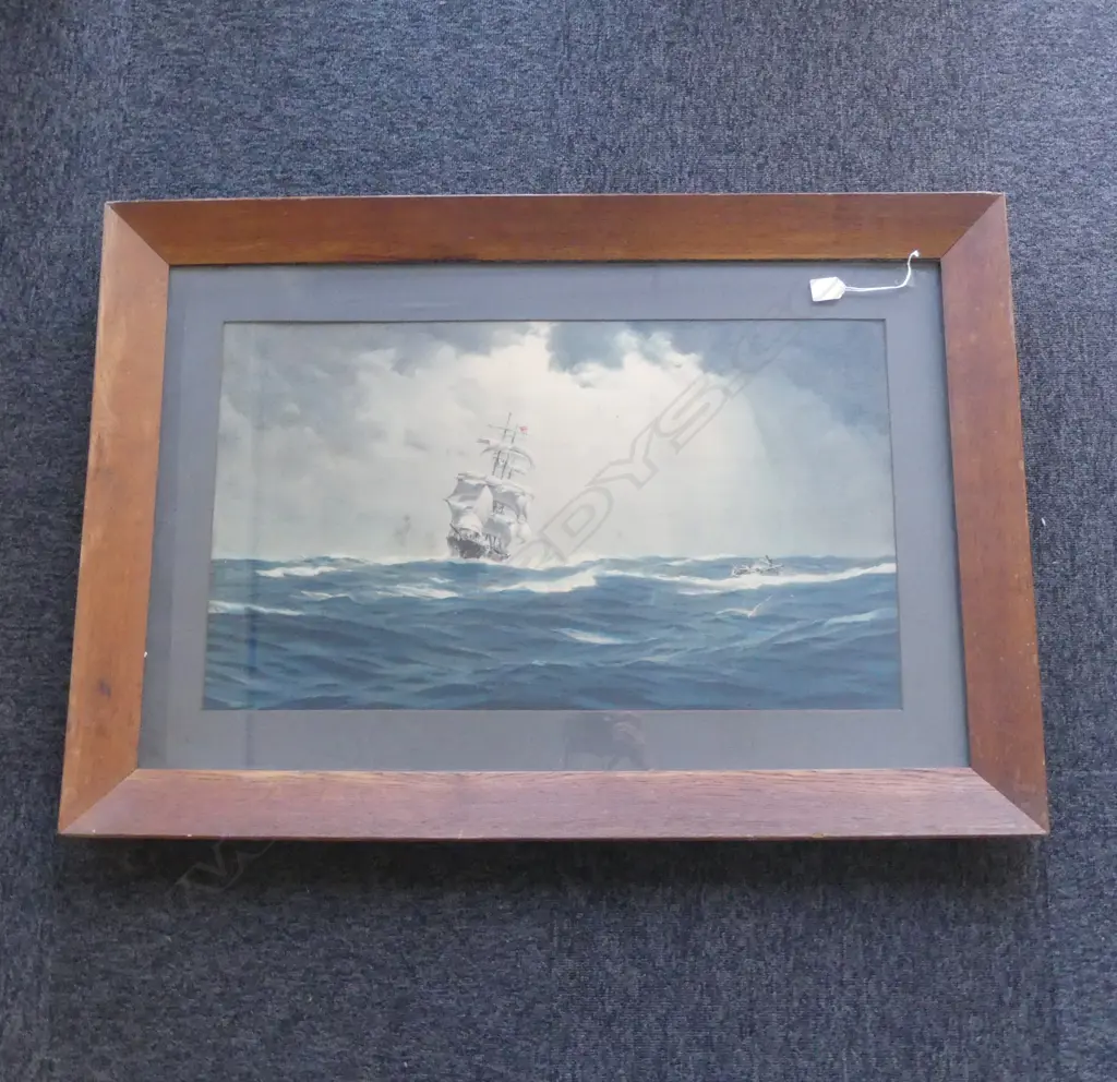 LARGE VINTAGE SAILING SHIP SEA RESCUE PRINT H680 L980MM Image 1++