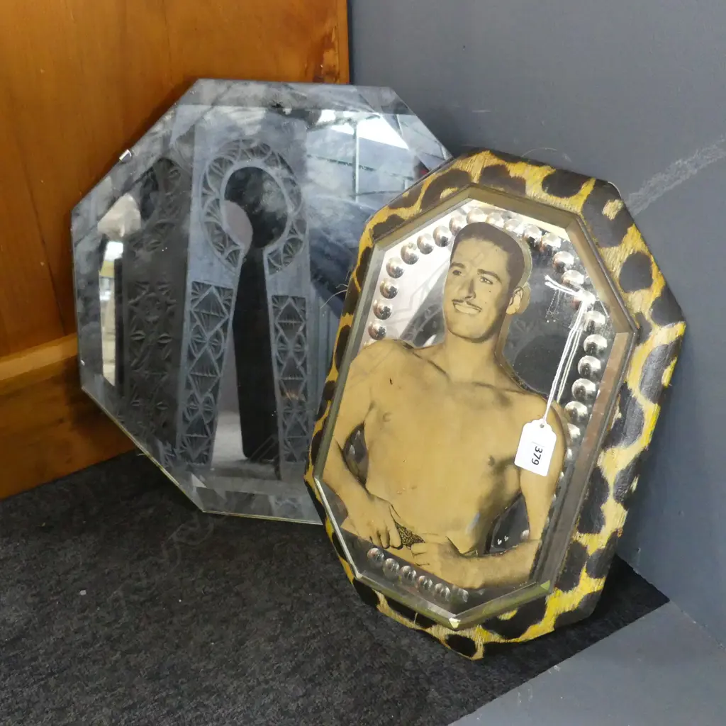 2 HEXAGONAL DECO MIRRORS; 355mm dia & ERROL FLYNN CUT OUT 355x255mm Image 1++