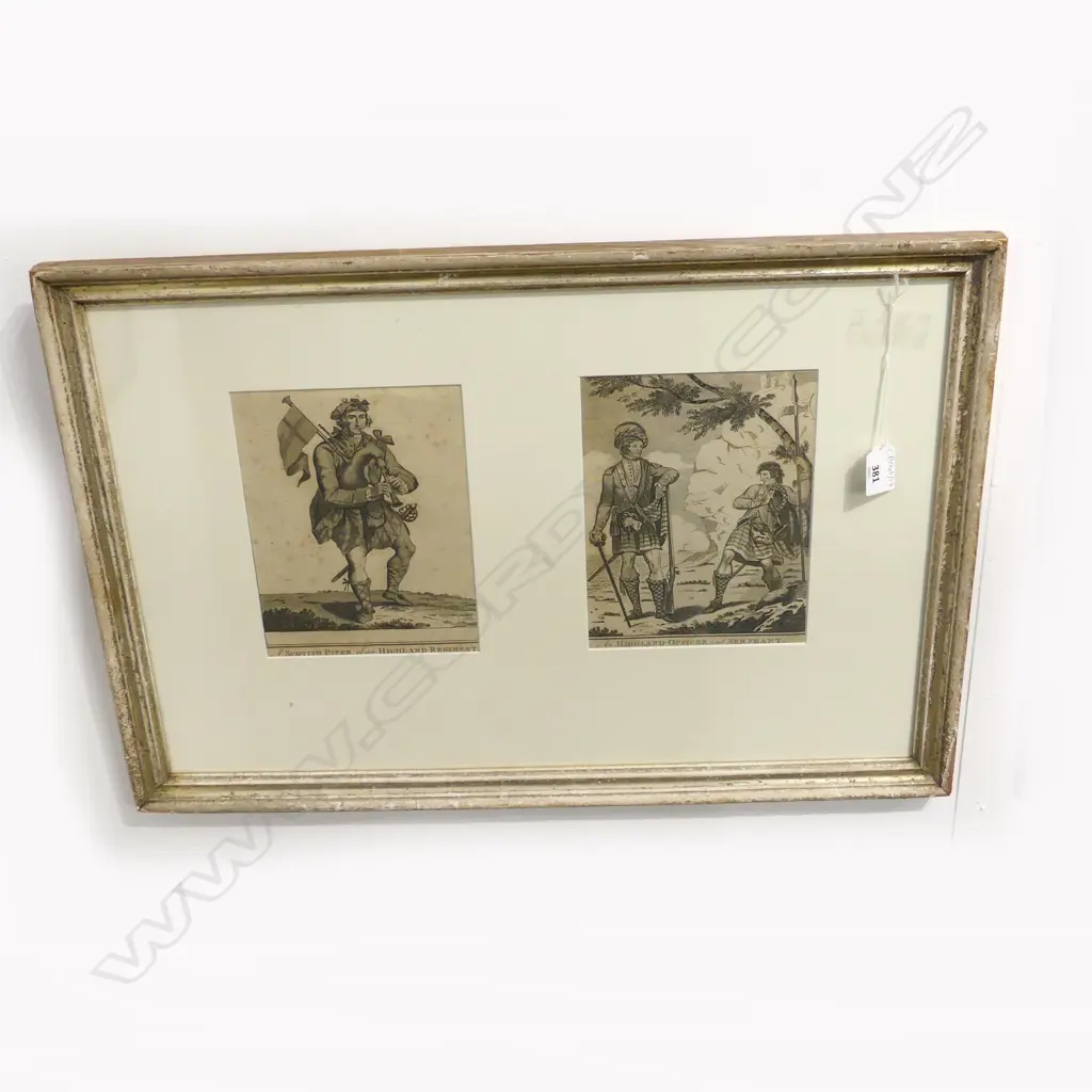 2 SCOTTISH ETCHINGS; PIPER HIGHLAND REGIMENT, OFFICER & SERJEANT 210x155mm Image 1++