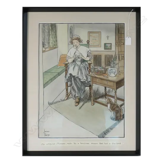 JAMES THORPE (1876-1949) 'AN ARTIFICIAL MINNOW, MADE BY A HANDSOME WOMAN...', HAND-COLOURED LITHOGRAPH, 480 x 360mm