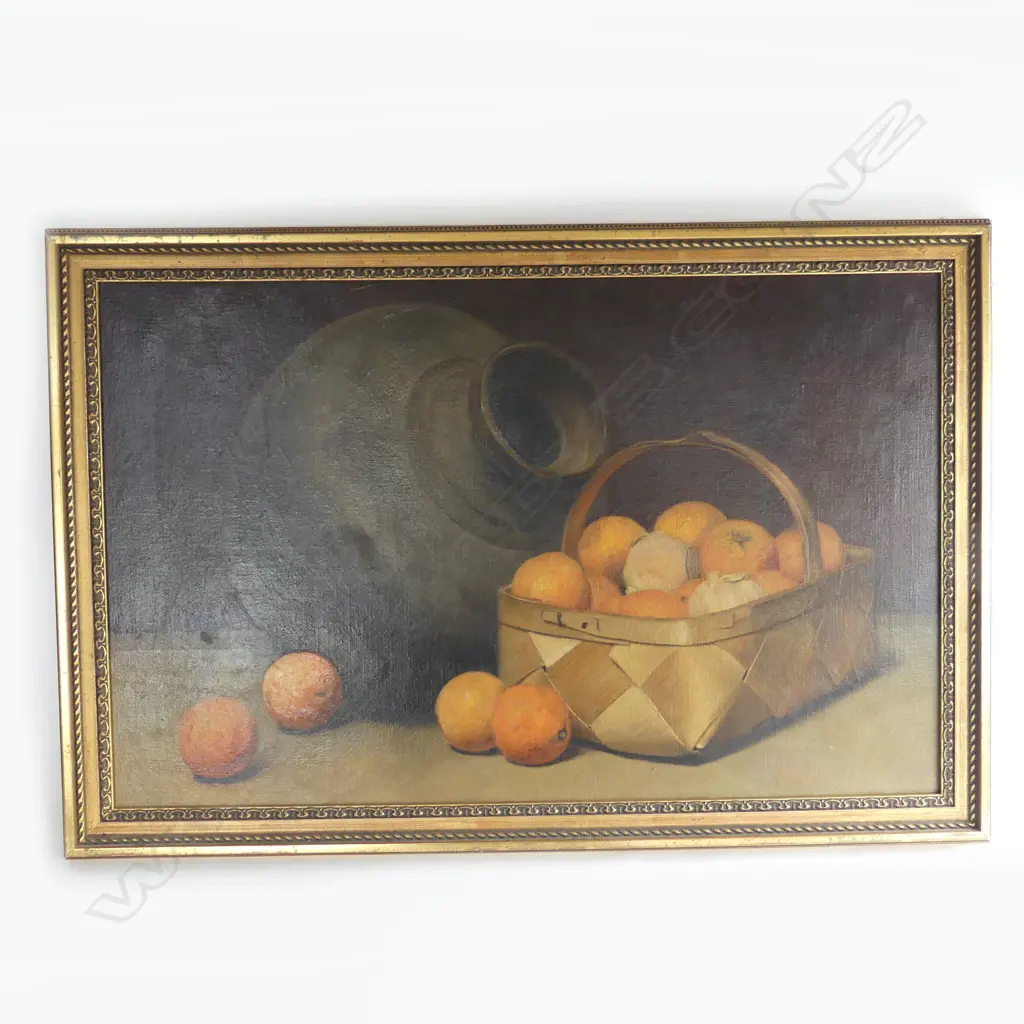 ARTIST UNKNOWN, STILL LIFE w. ORANGES, OIL ON CANVAS 390x625mm Image 1++